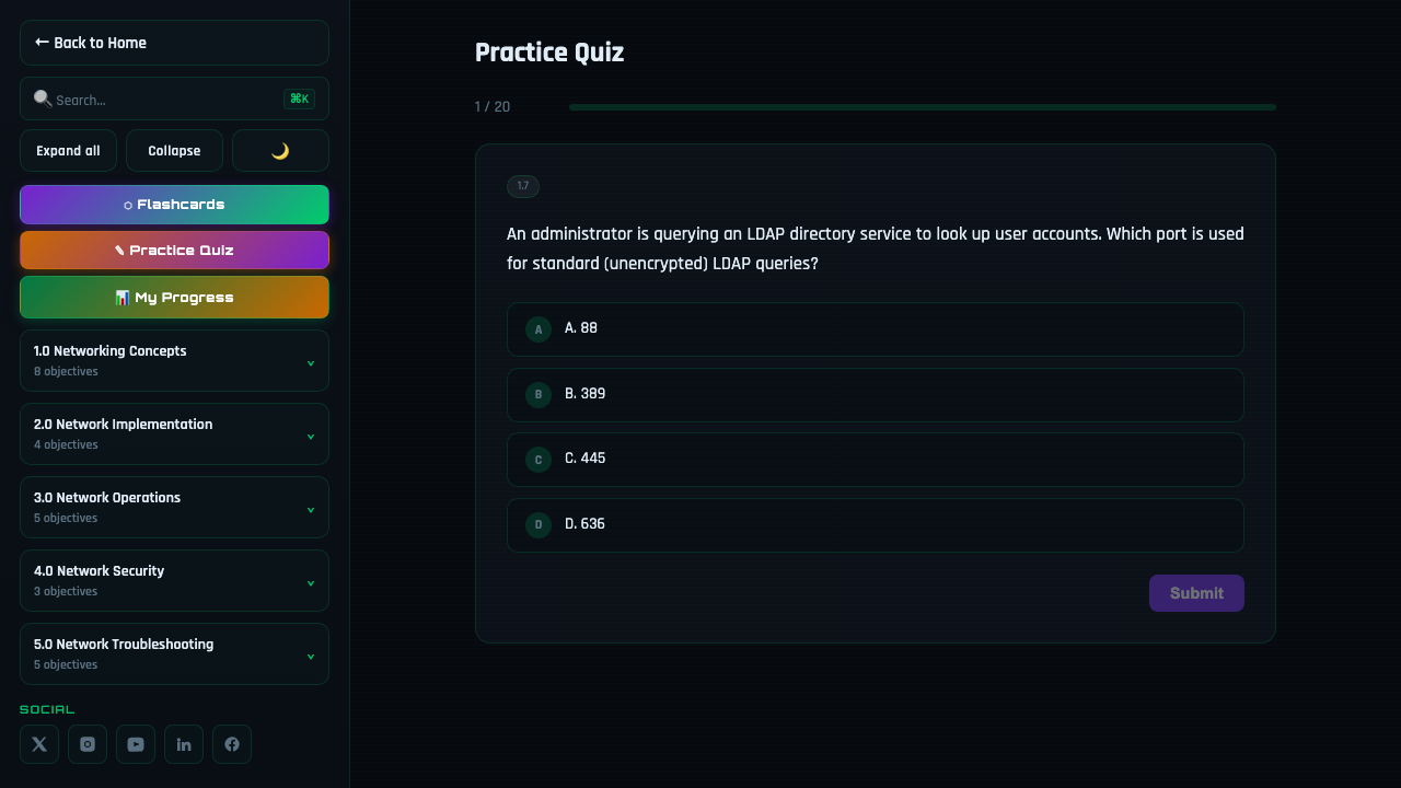 Practice quiz showing a multiple-choice question with answer choices