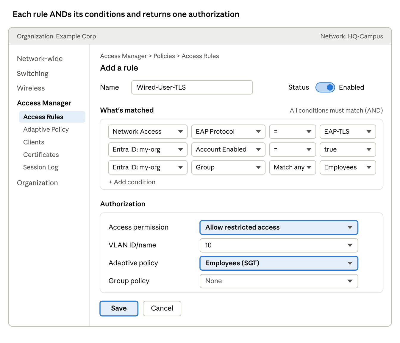 UI mockup · Access Manager > Policies > Access Rules > Add a rule (rule 3)