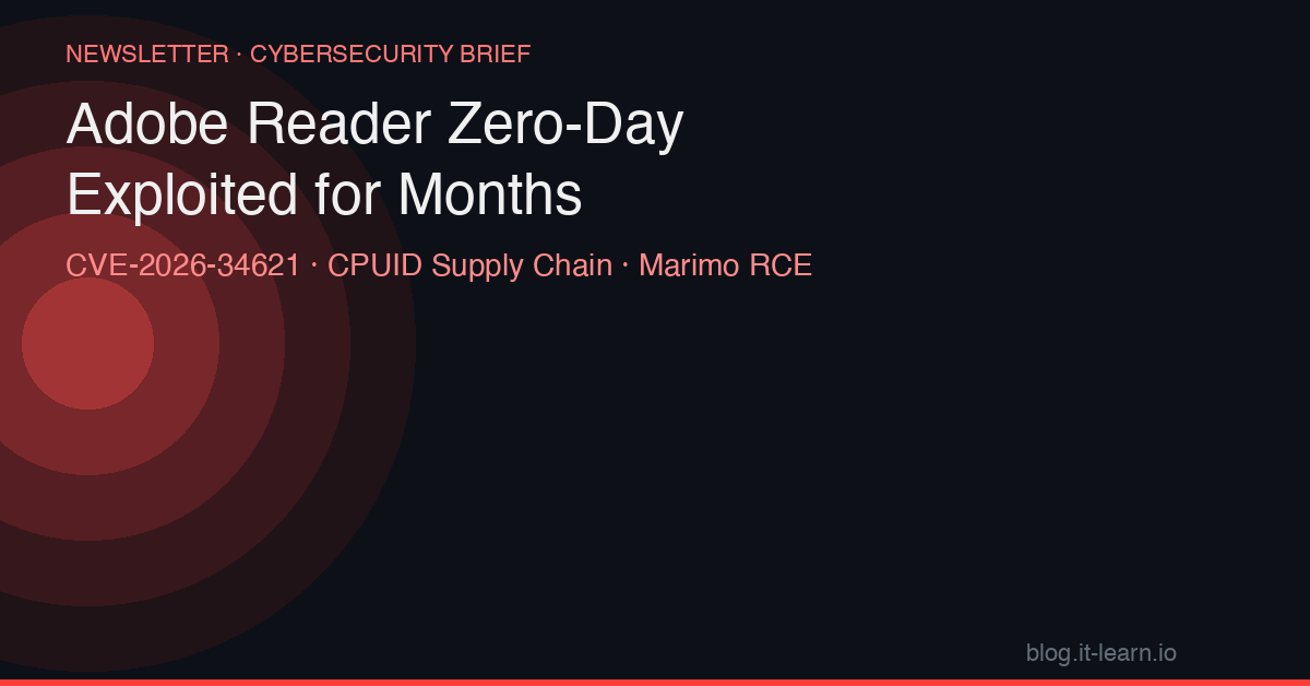 Adobe Reader Zero-Day CVE-2026-34621 Exploited for Months — CPUID Supply Chain Compromise and OpenAI Certificate Revocation
