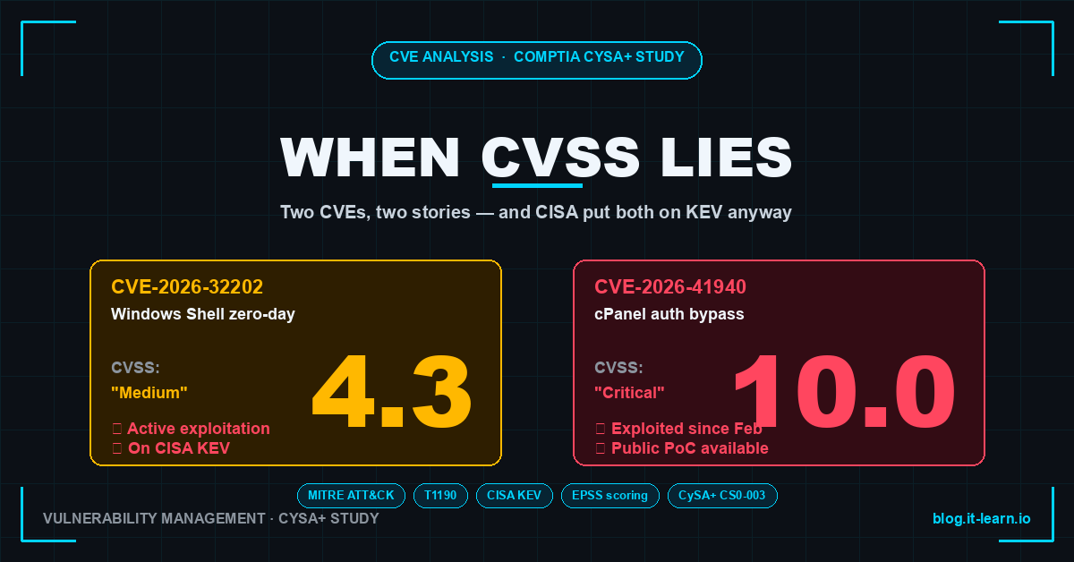 CVE-2026-32202 & CVE-2026-41940: Vulnerability Analysis for CySA+ Study