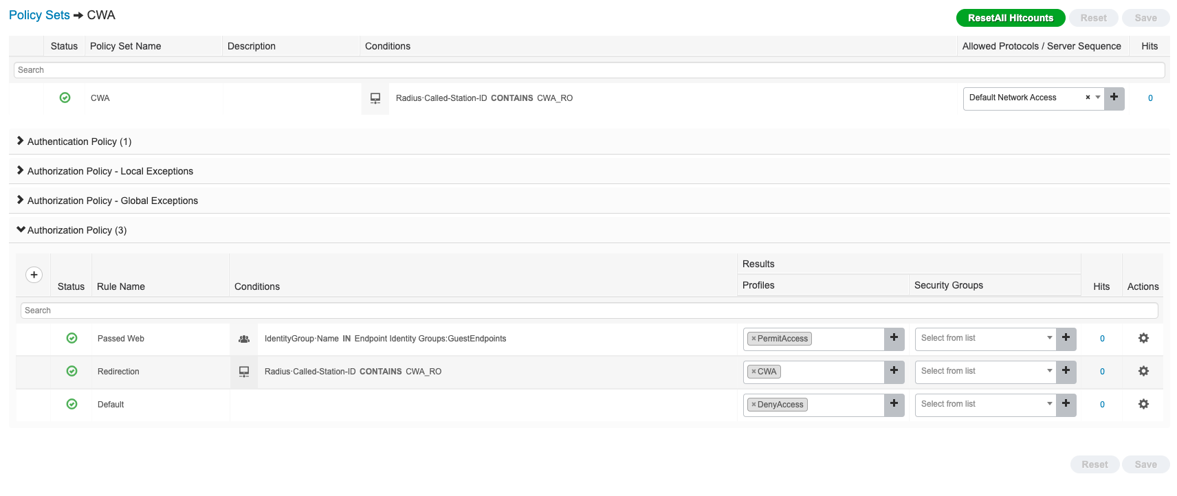 ISE Authorization Rules showing redirect then permit order