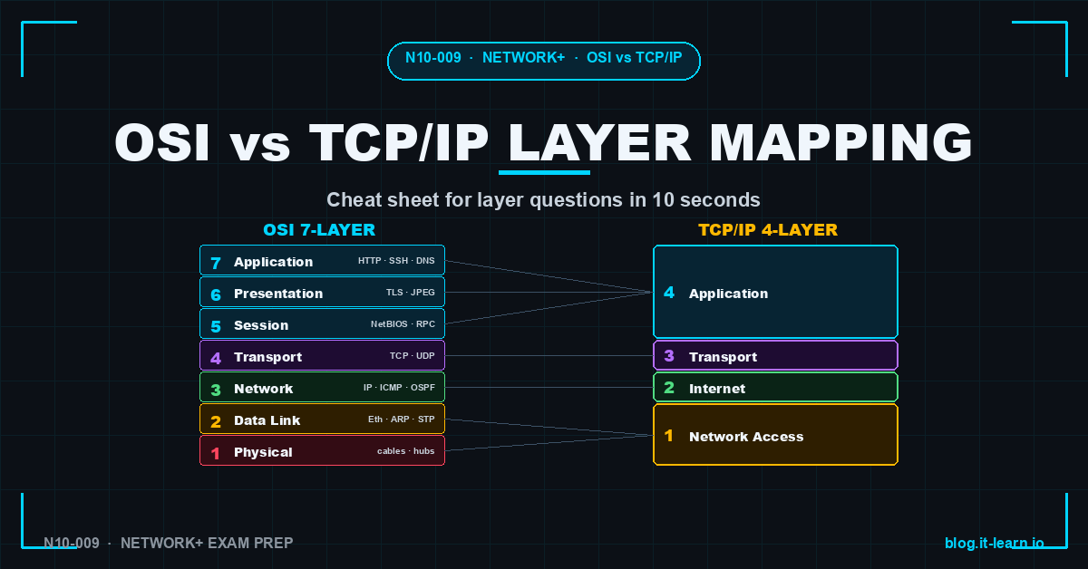 OSI vs TCP/IP Layer Mapping — A Cheat Sheet for the N10-009 Exam