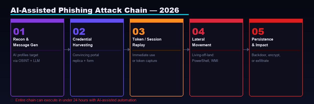 AI-Assisted Phishing Attack Chain — 5 steps from recon to persistence, executable in under 24 hours